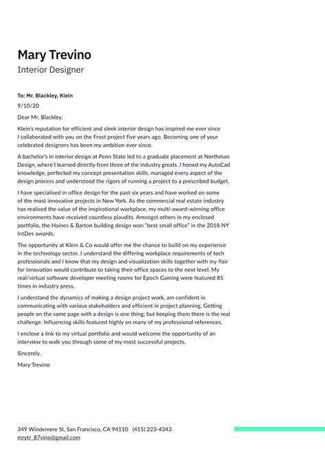 Letter Writing Etiquette and Interior Design Resume Cover Letter Examples